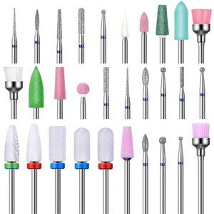 30 Pieces Nail Drill Bits Set Kit with Box, 3/32 Ceramic File Nail Drill Bits